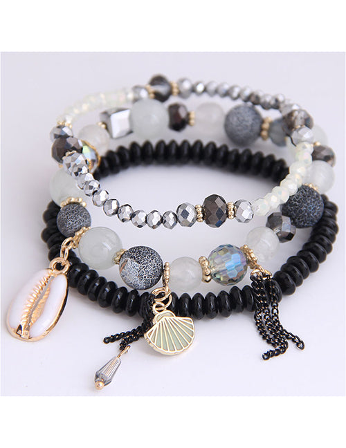 Multi-Layered Bracelet With Shellfish and Crystals