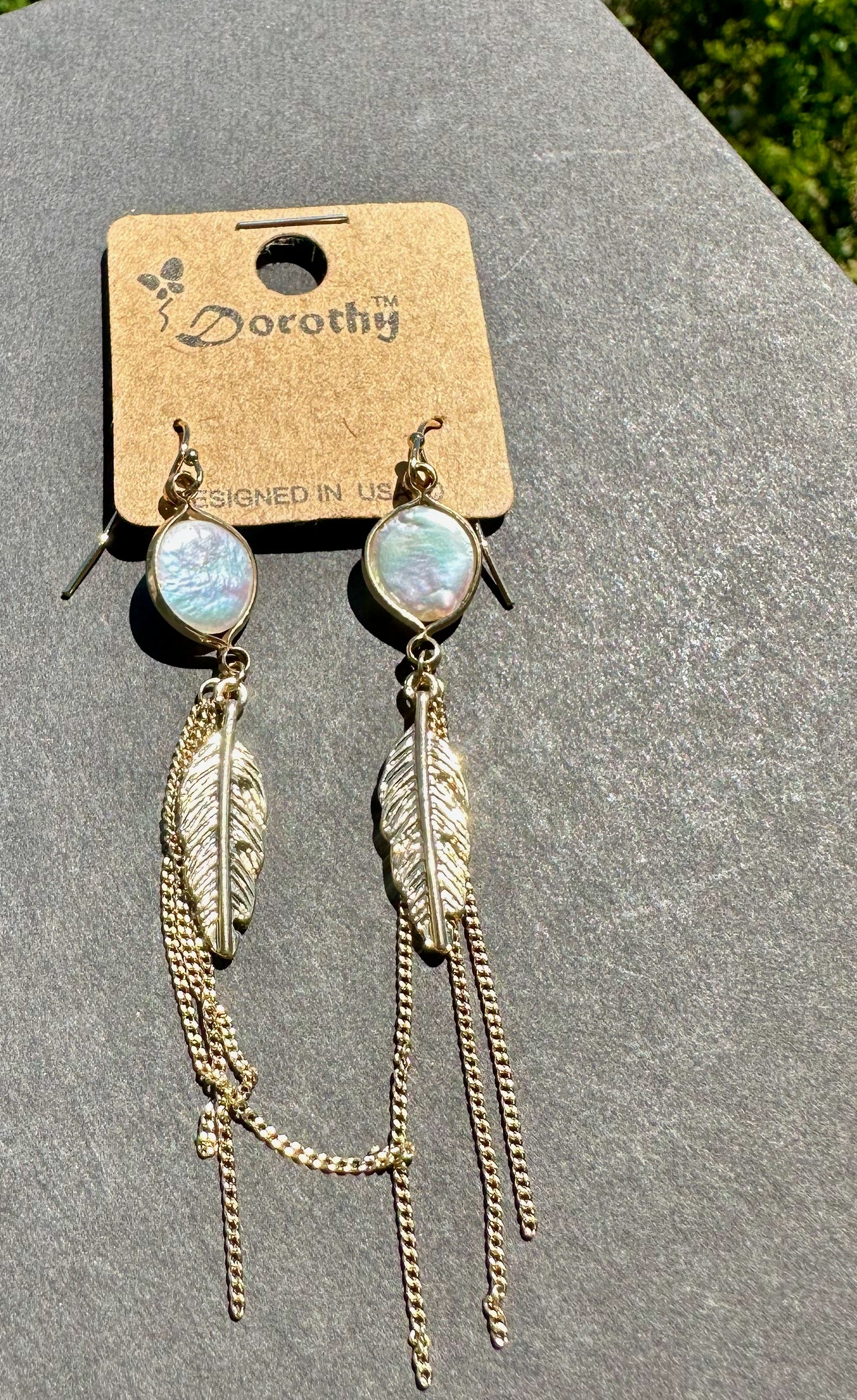 Gold Feather and Chain Fringe Pearl Earring