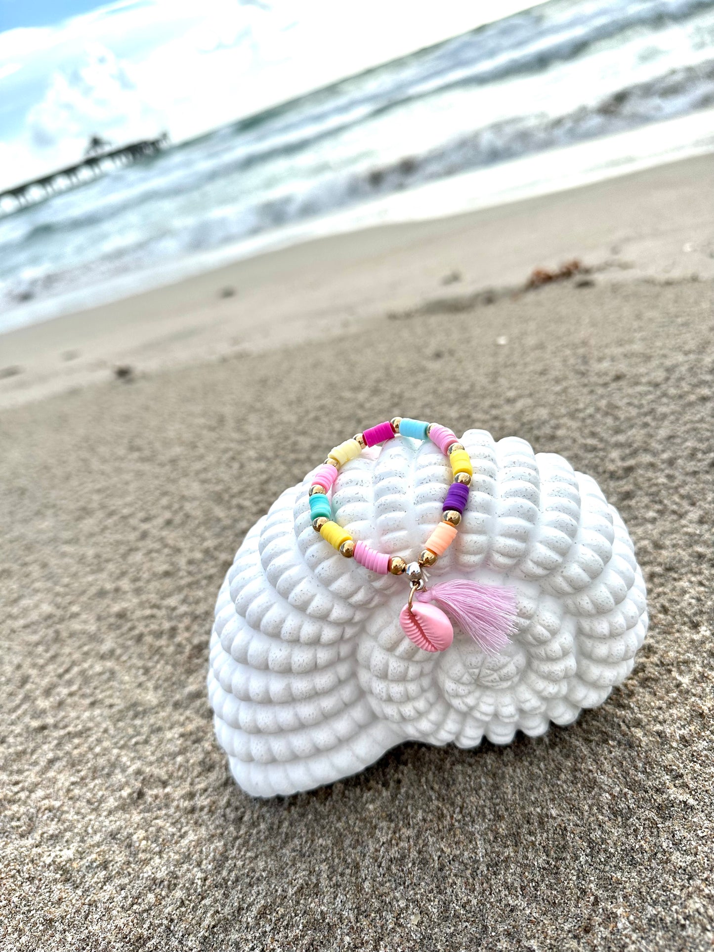 Boho Stretch Elastic Beaded Bracelet With Shell