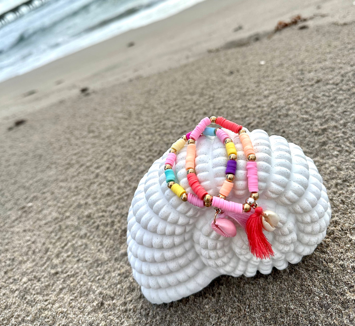 Boho Stretch Elastic Beaded Bracelet With Shell