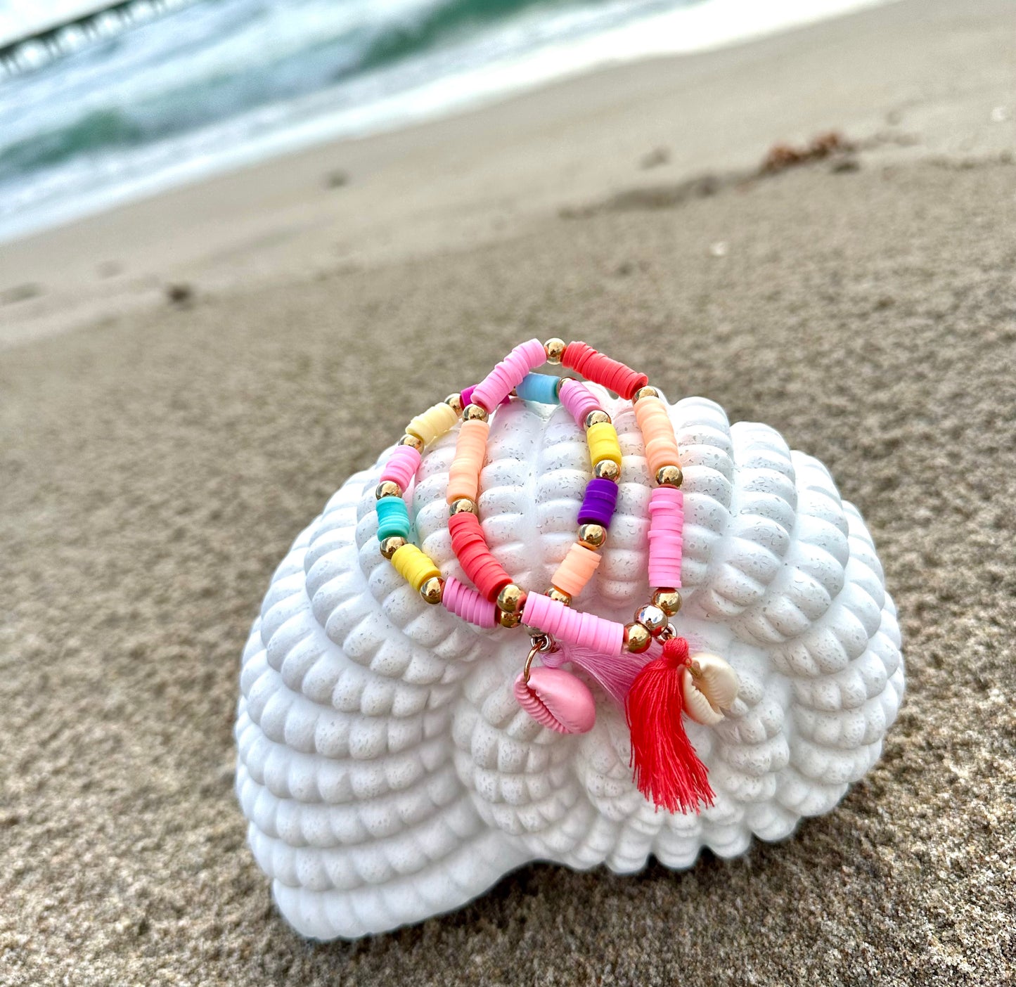 Boho Stretch Elastic Beaded Bracelet With Shell