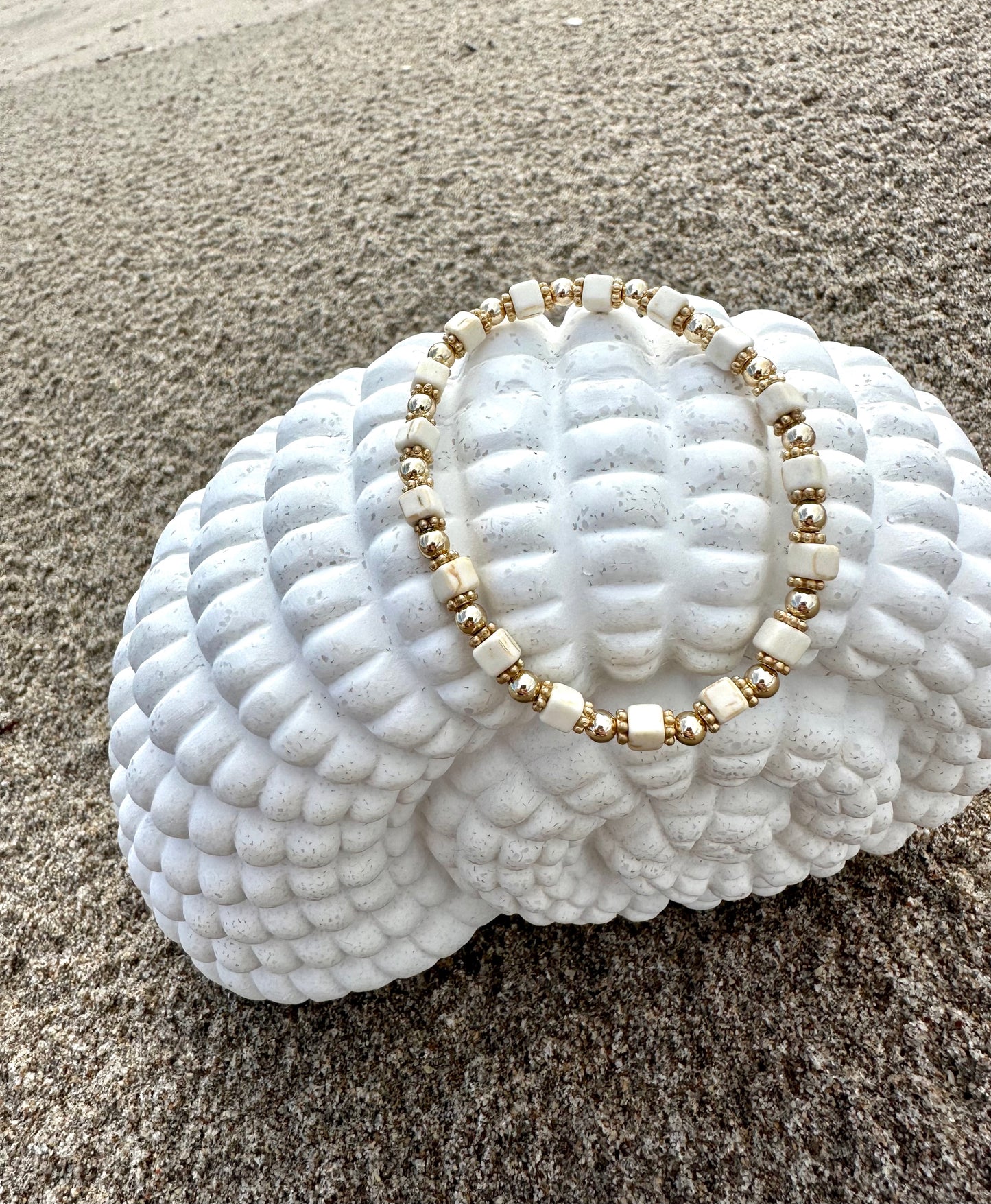 Square Beaded Gold Chain Bracelet