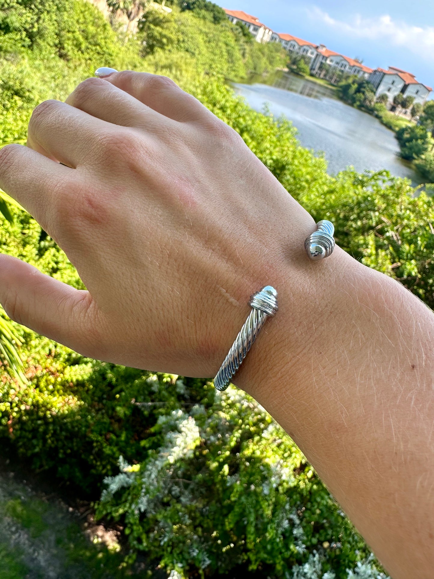 Silver Metal C Cuff Bracelet