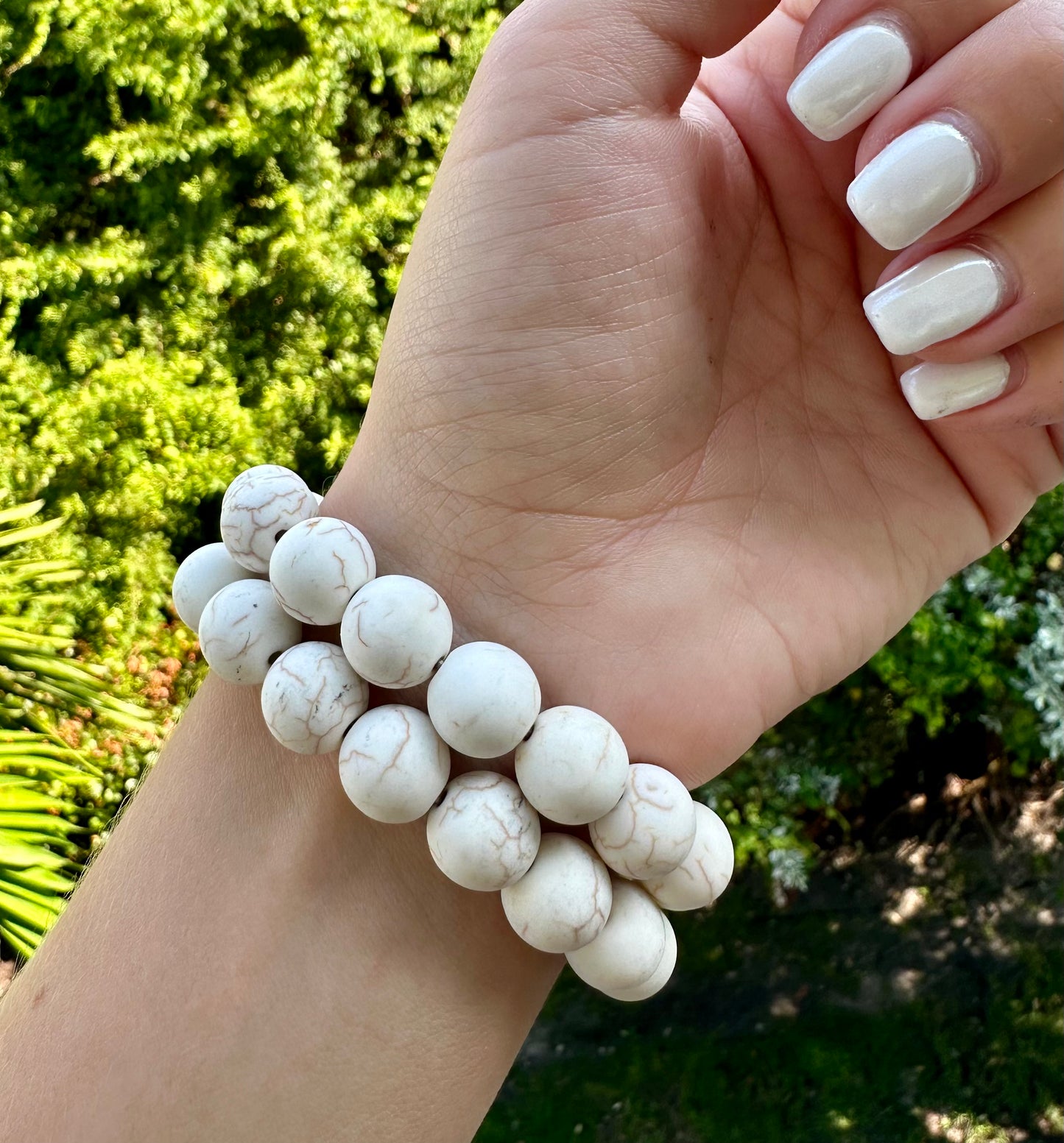 White With Brown Marbling Ball Bracelet