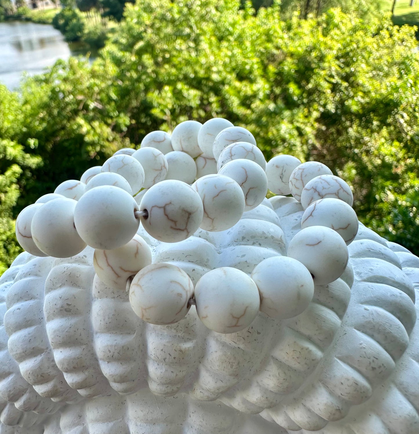 White With Brown Marbling Ball Bracelet