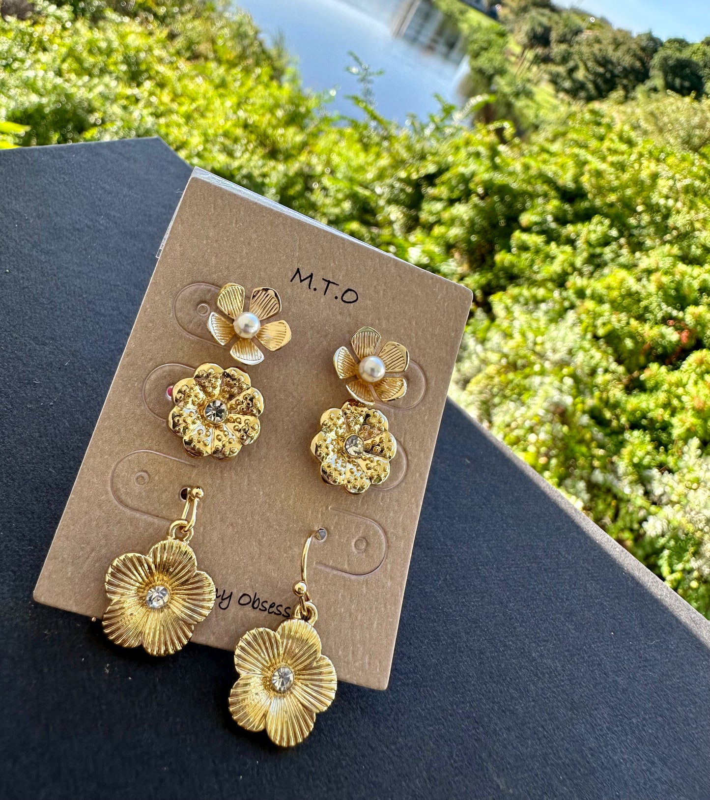 3 Piece Flower Dangle Earring Set