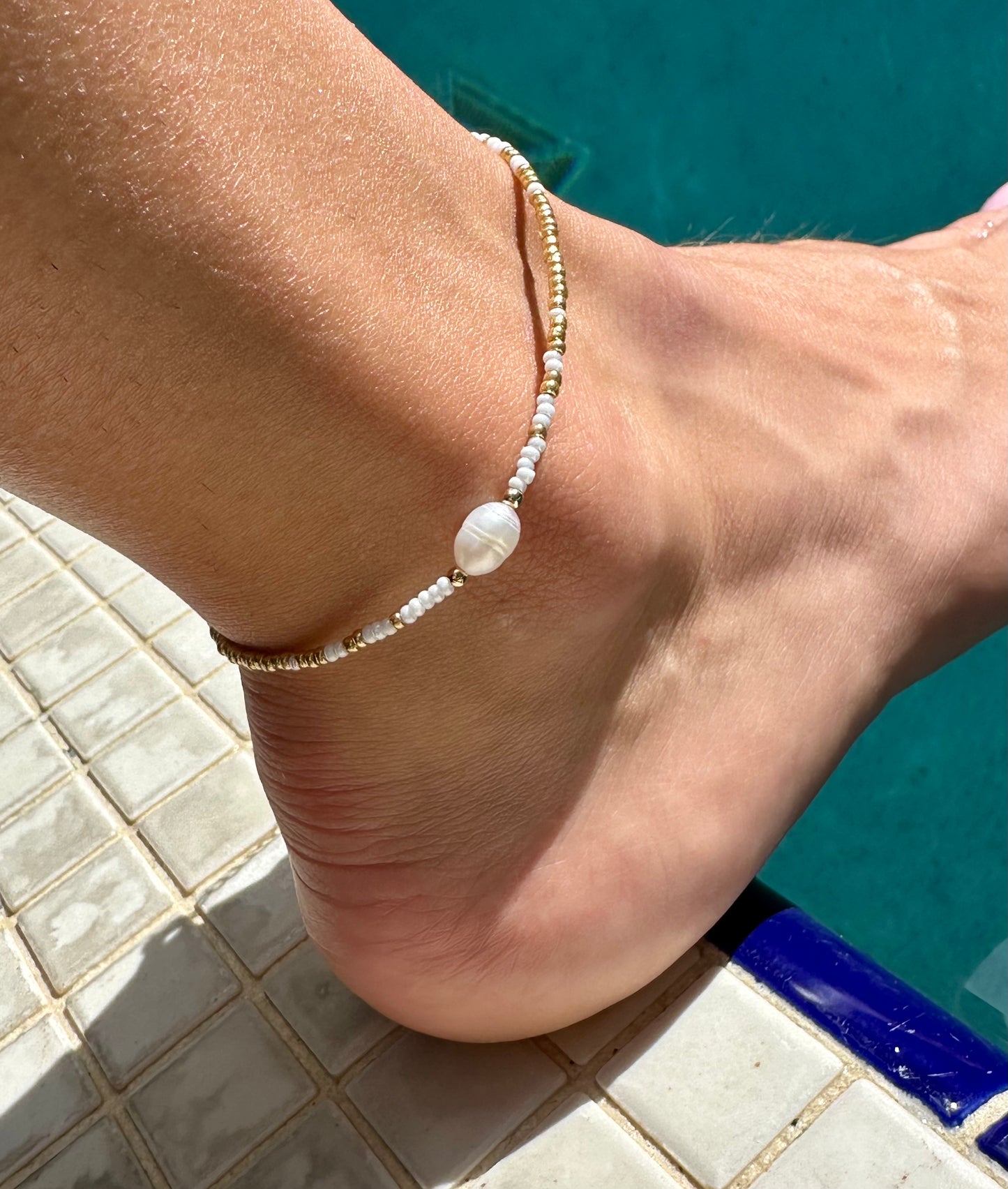 Glass Bead Plus Pearl Anklet