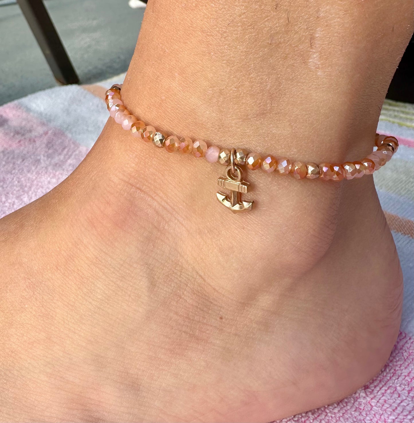 Beads Anklet With Anchor Charm