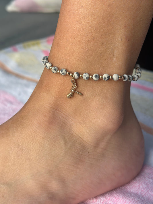 Stone Beads Anklet With Dragonfly Charm