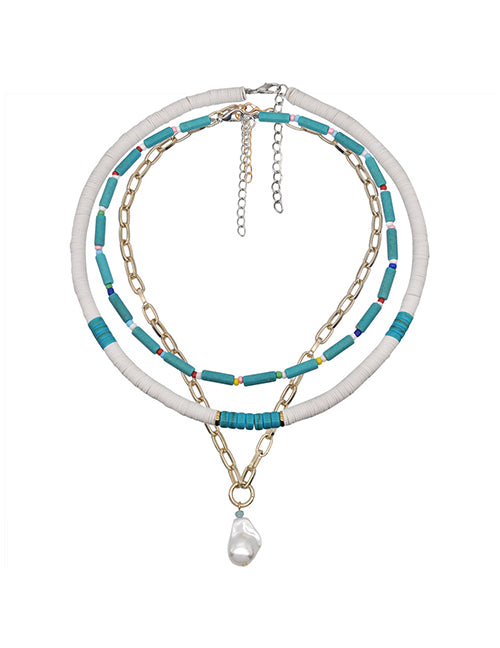 Geometric Sapphire Beaded Layered Necklace
