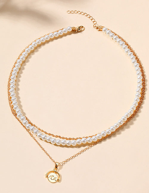 Gold Pearl Beaded Wave Layered Necklace