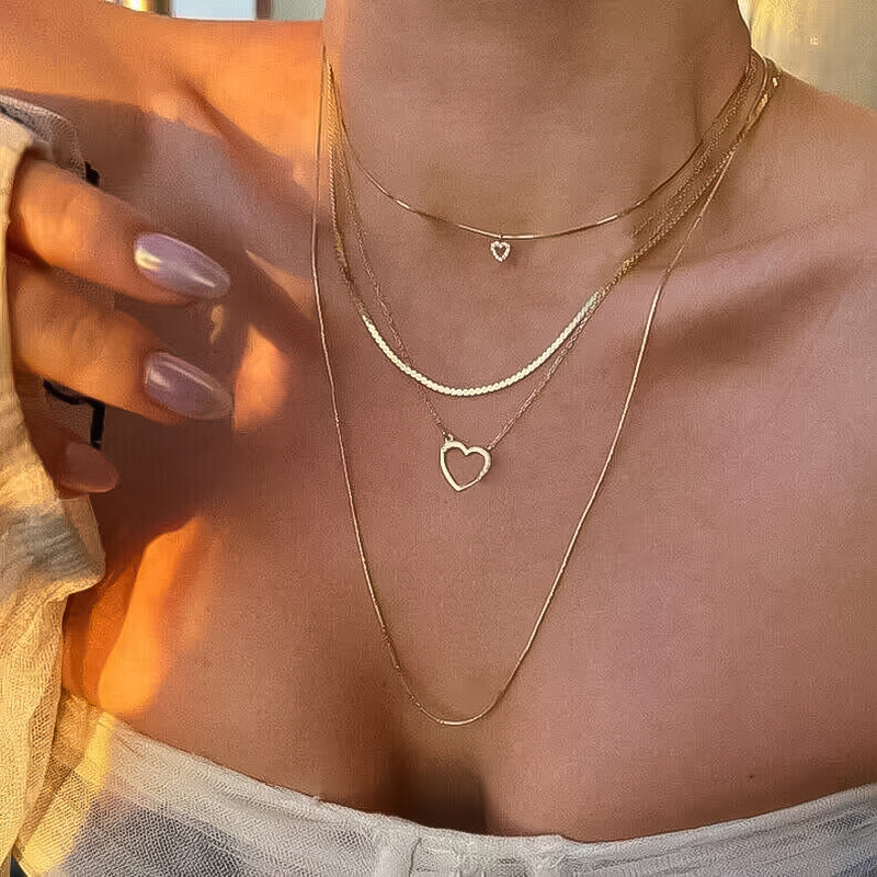 Gold Double Heart Layered Necklace