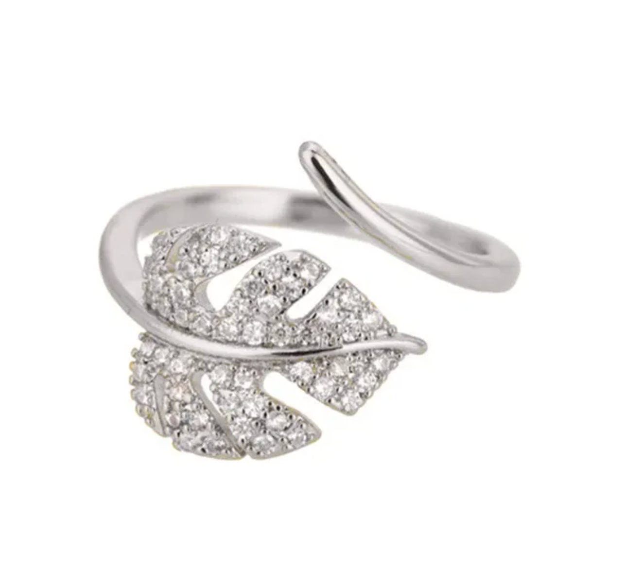 Elegant Open Rhinestone Leaf Statement Ring