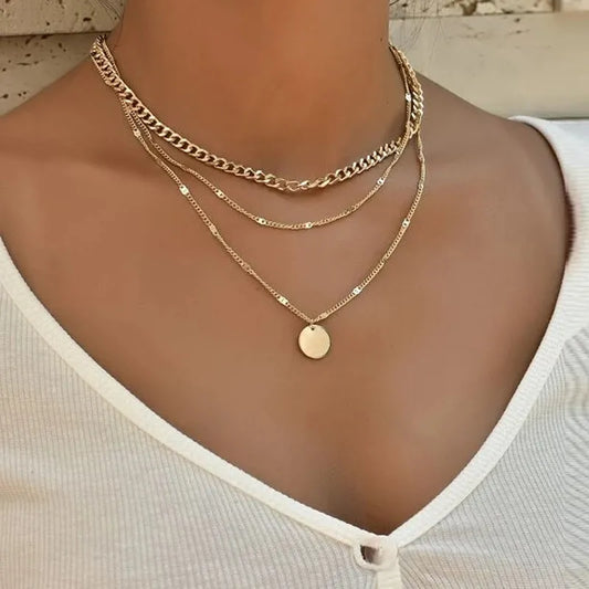 Simple Gold Iron Multi-layer Alloy Necklace