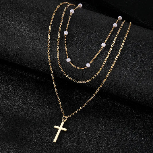 Simple Style Classic Style Layered Cross Necklace