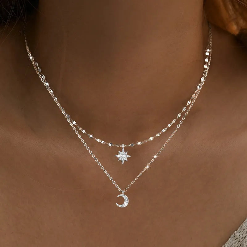 Star and Moon Layered Necklace