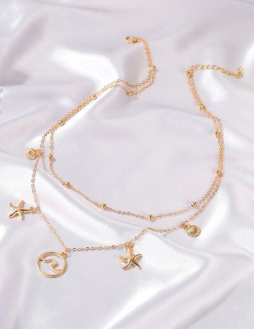 Gold Starfish Shell Multi Layered Necklace