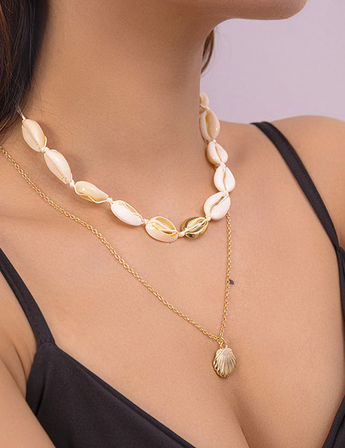 Gold Shell Double Layered Necklace