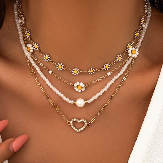 Four Layered Daisy Necklace