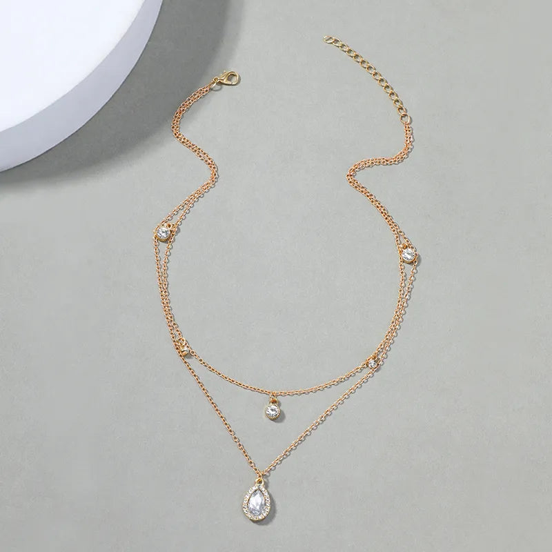 Water Droplets Alloy Inlay Rhinestones Necklace