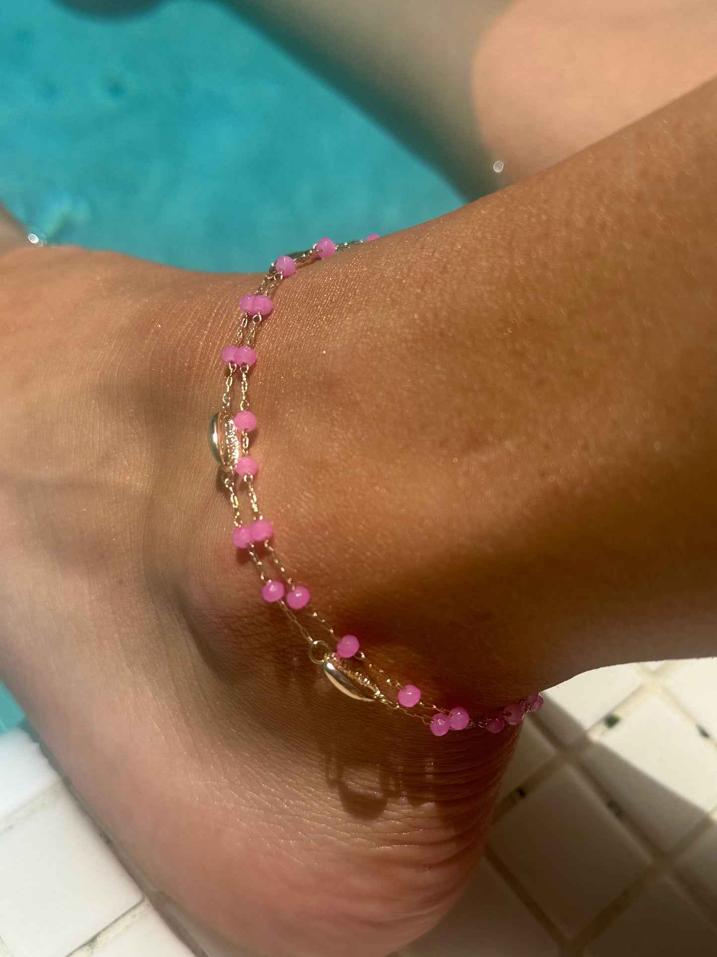 Clasp Pink Beaded Shell Anklet
