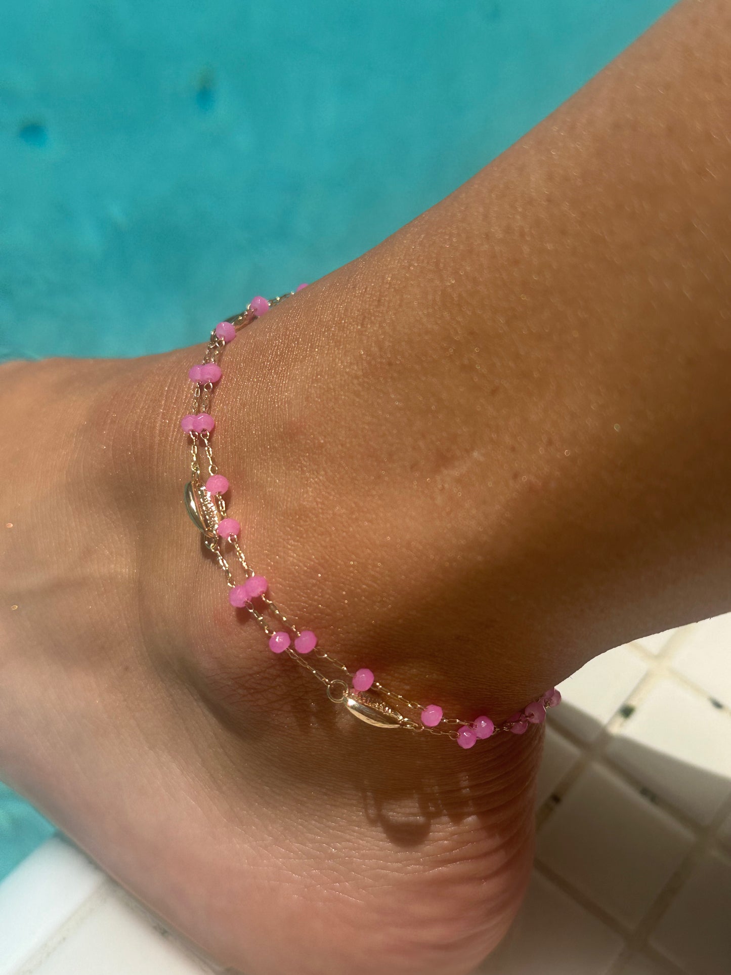Clasp Pink Beaded Shell Anklet