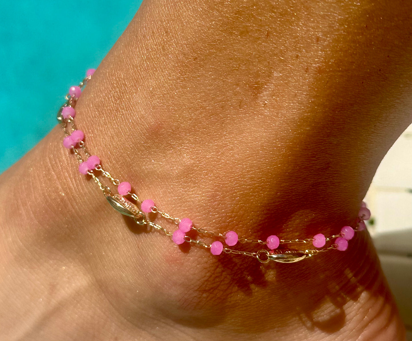 Clasp Pink Beaded Shell Anklet