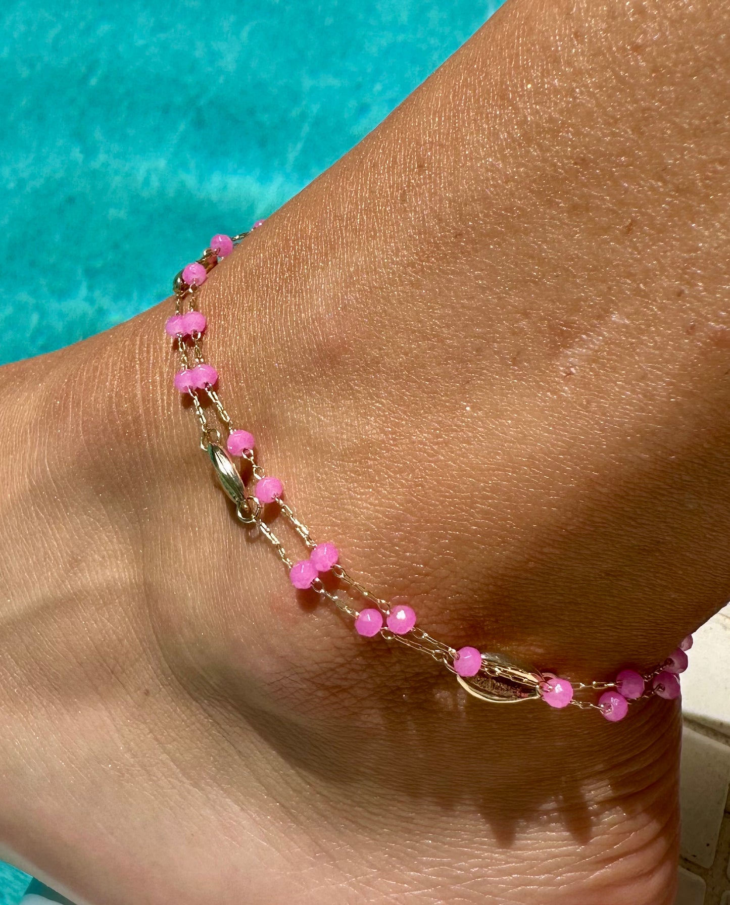 Clasp Pink Beaded Shell Anklet