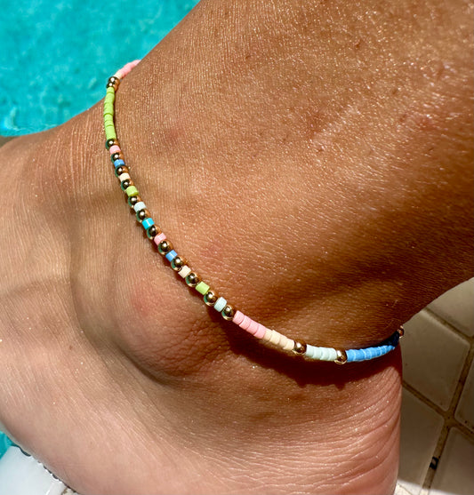 Light Multi-Color Sead Bead Anklet