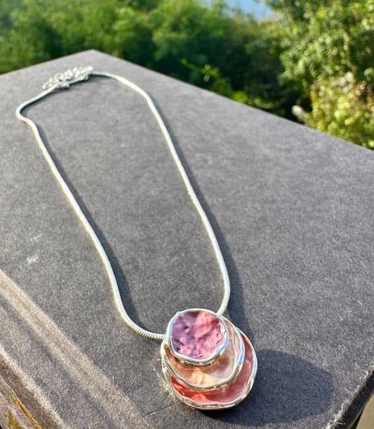 Three Stacked Potato Chip Pink Pearl Necklace