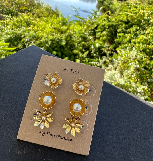 3 Piece Flower Earring Set