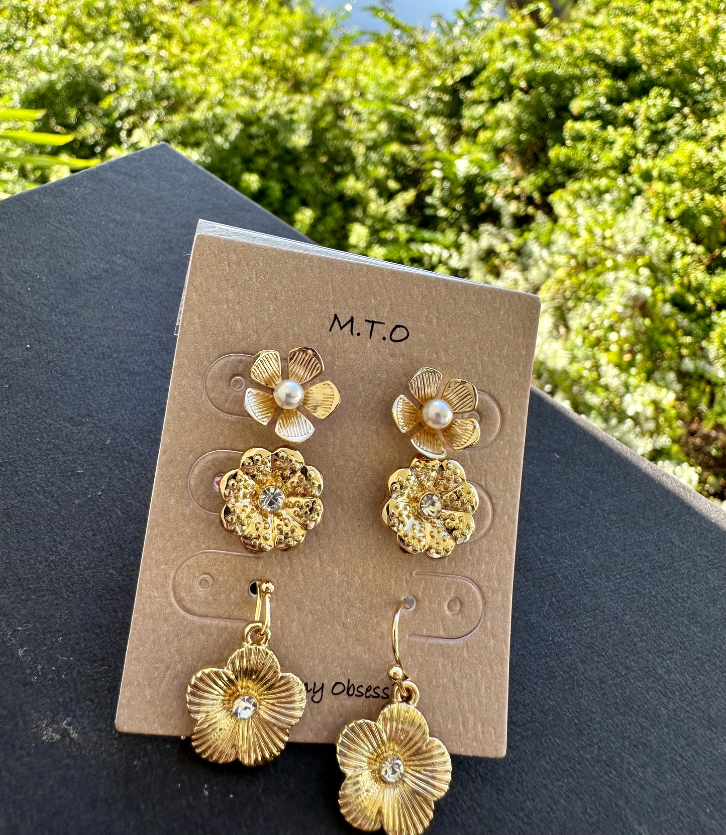 3 Piece Flower Dangle Earring Set