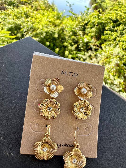 3 Piece Flower Dangle Earring Set