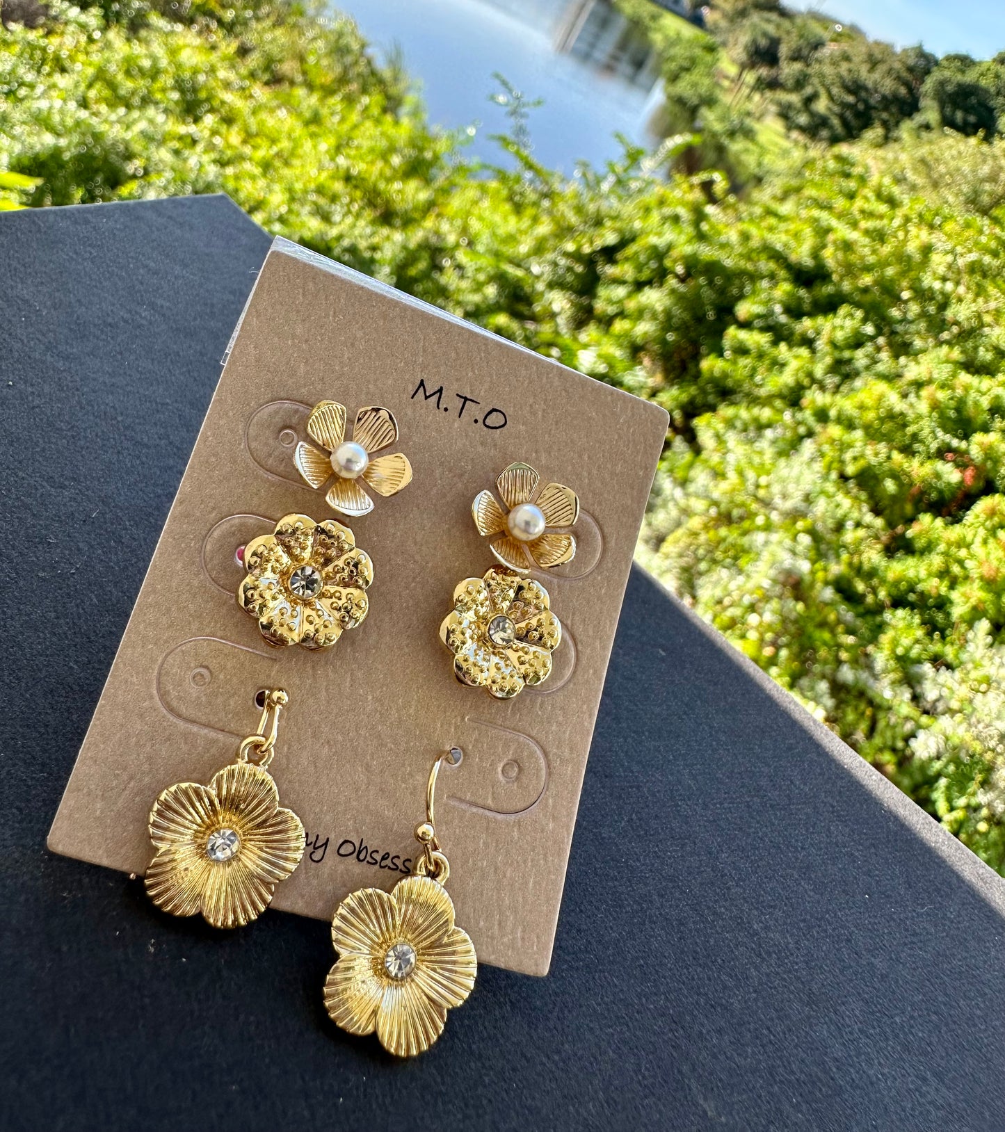 3 Piece Flower Dangle Earring Set