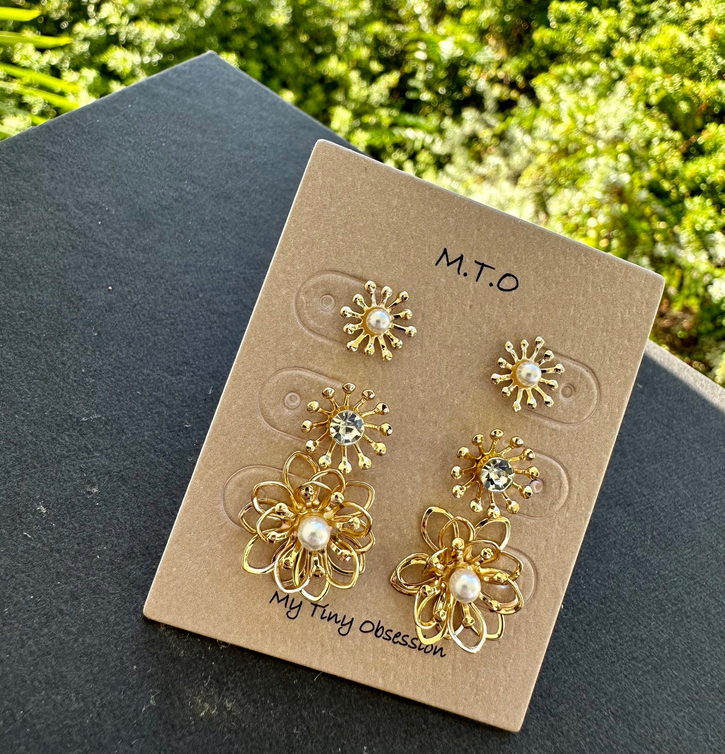 3 Piece Pearl Flower Stud Earring Set