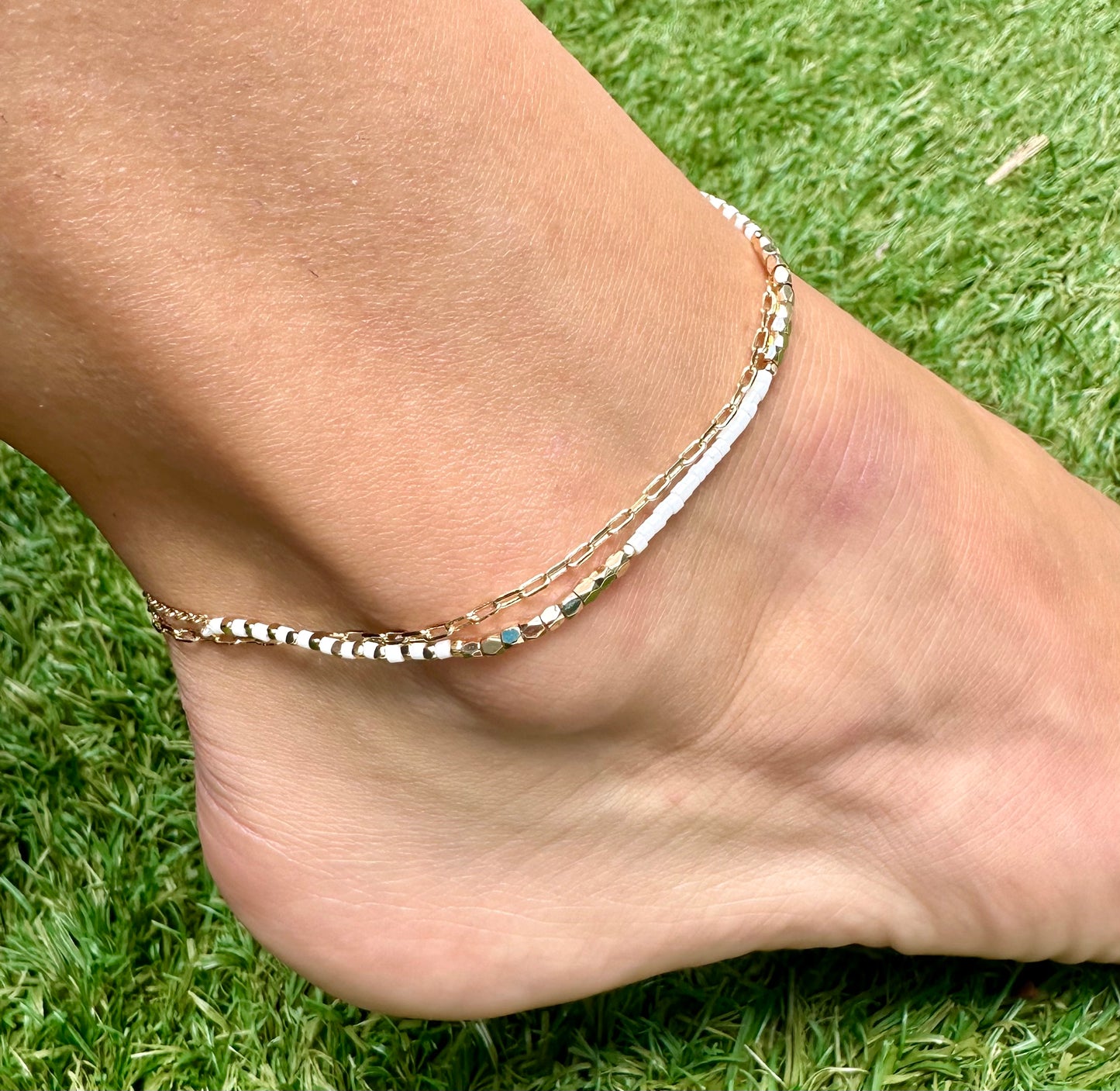 2 Layered Anklet Block Color Bead