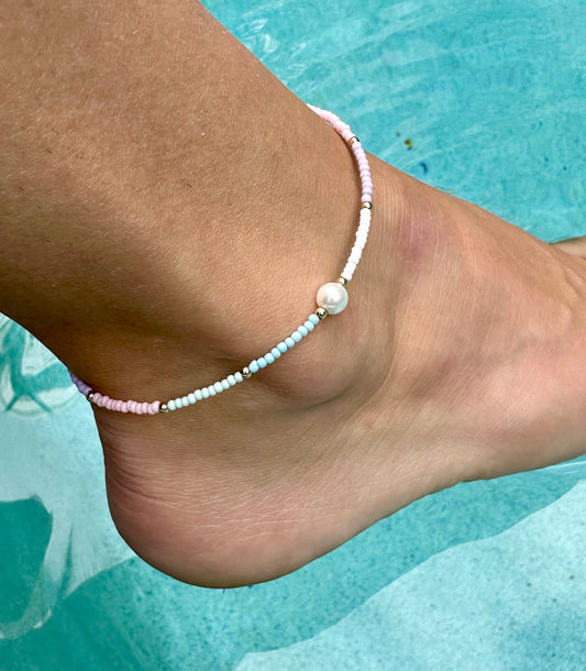 Bead Color Block Mini Pearl Point Anklet