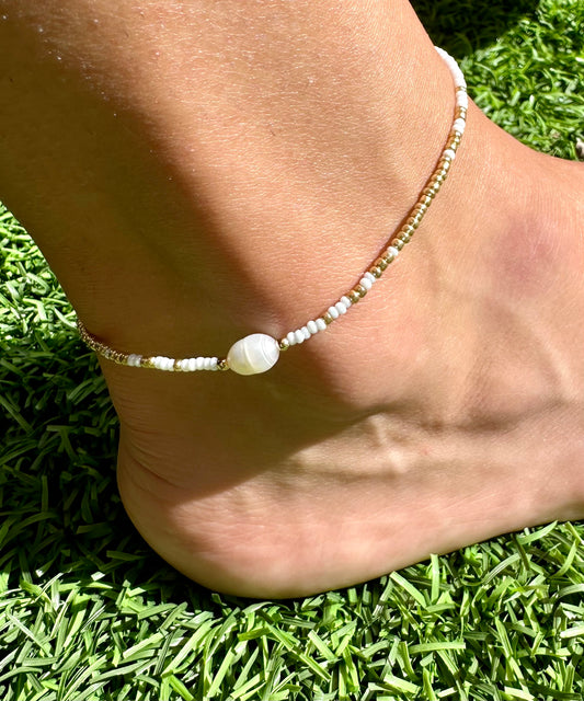 Glass Bead Plus Pearl Anklet