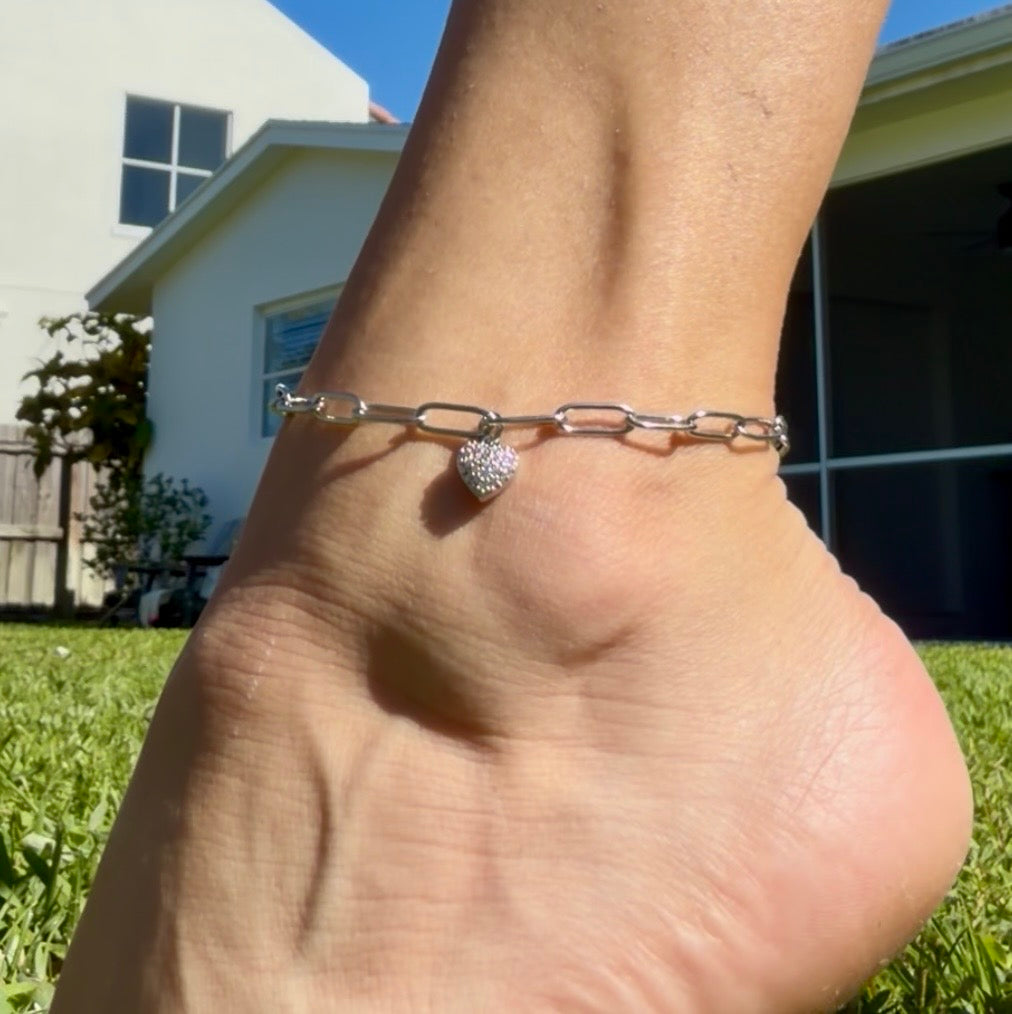 Chain Link Rhinestone Heart Anklet
