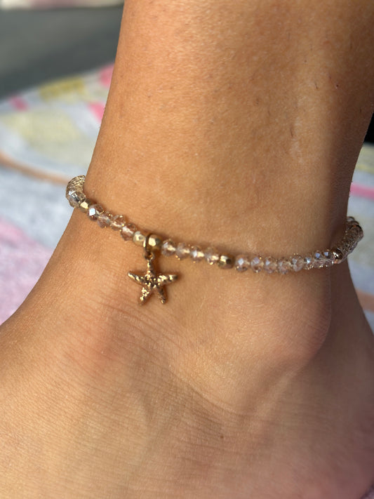 Clear Beads Anklet With Starfish Charm
