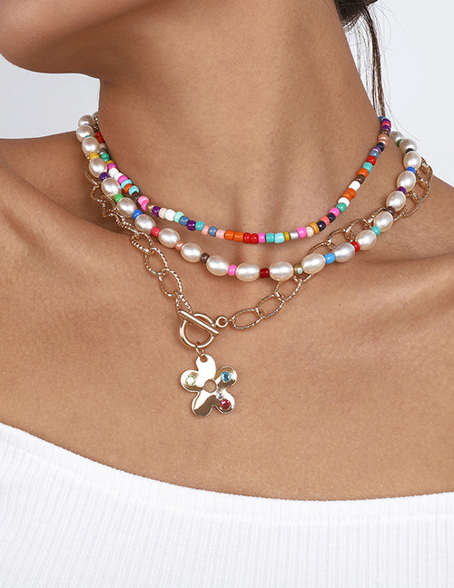 Multi Color Beaded Layered Necklace