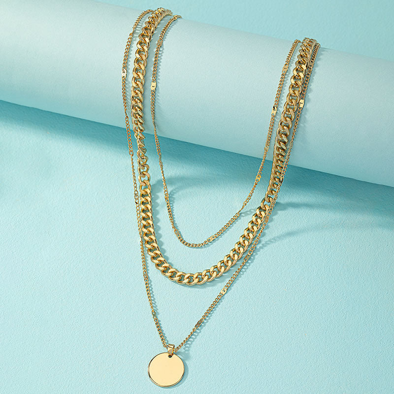 Alloy Geometric Chain Round Plate Multilayer Necklace