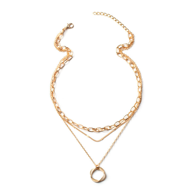 Gold Geometric Ring Multi-layer Chain Necklace