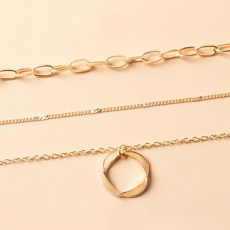 Gold Geometric Ring Multi-layer Chain Necklace