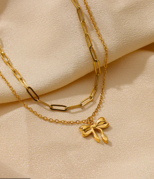 Multi-Layer Gold Bow Chain Necklace