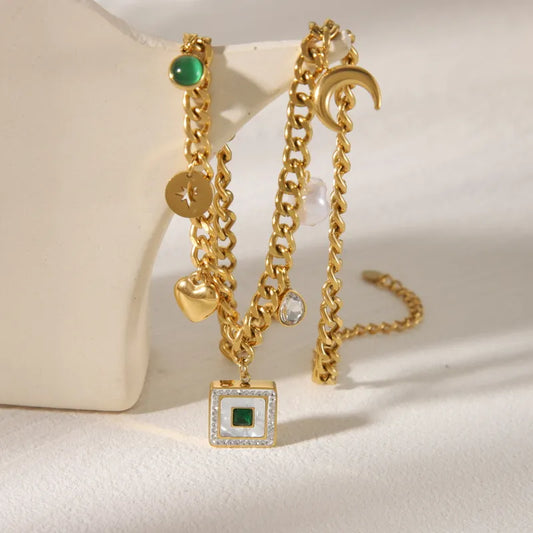 Chain Charm Necklace Square Pendant